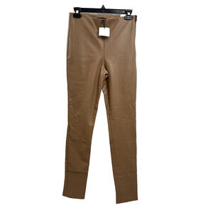 Womens Zara Camel Faux Leather Leggings Pants Size M 28